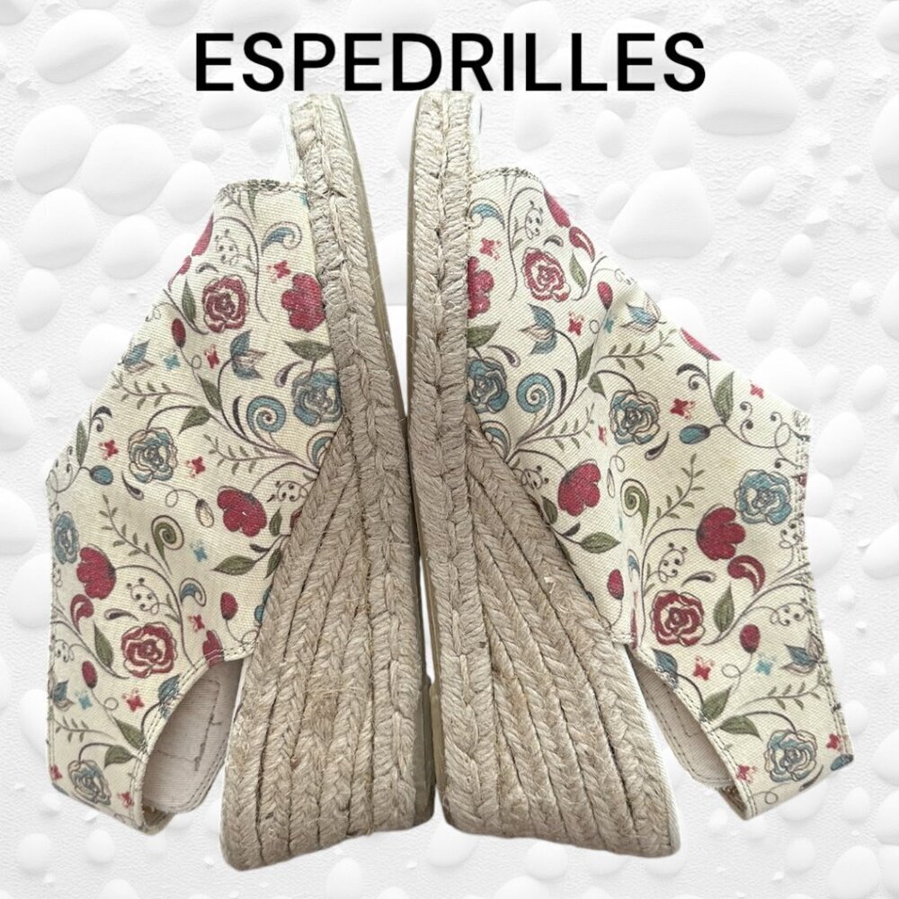 ESPEDRILLES FLORAL CANVAS Peep-toe Cut-out back.  Size 8 1/2 (41) Euro